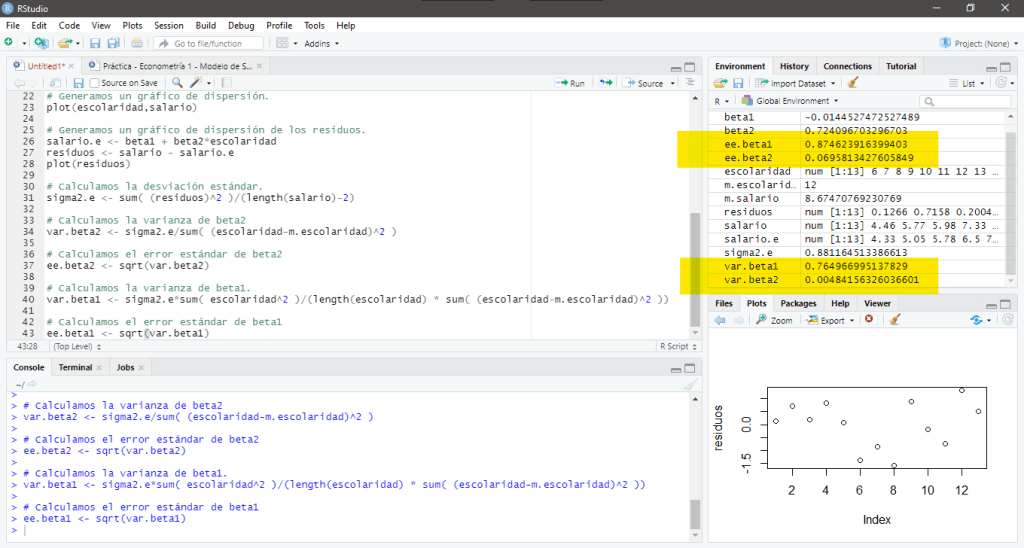 Varianza y Error Estándar de los parámetros en R. | totumat.com